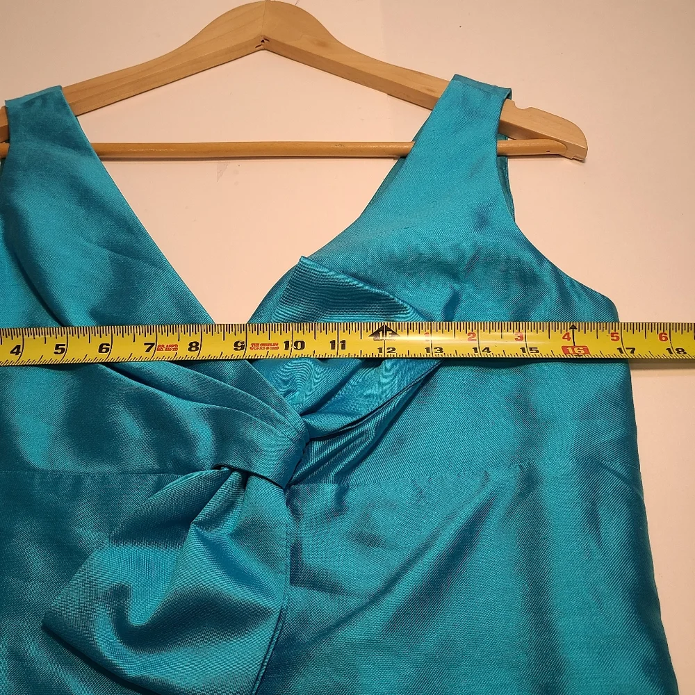 Kate Spade Evie Shift Blue Silk Blend Sleeveless‎ V-Neck Lined Bow Dress Size 8
